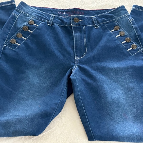 Sabrina Lauren Women's Denim Ankle Leggings Metal Buttons Pockets EUC Size S - Picture 1 of 12
